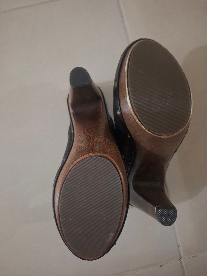 Siyah Desenli Platform Topuklu Kadın Terlik - Görsel 4