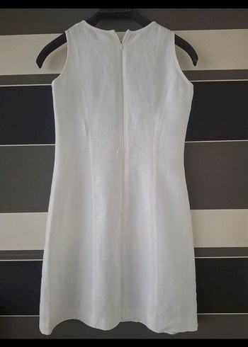 BEYAZ HAM KETEN MİNİ ELBİSE - Görsel 2