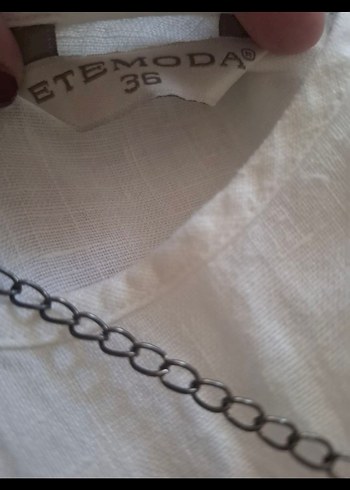 BEYAZ HAM KETEN MİNİ ELBİSE - Görsel 3