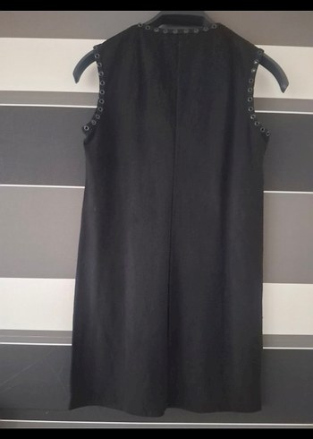 Süet Siyah V Yaka Kolsuz Uzun Elbise - Görsel 2