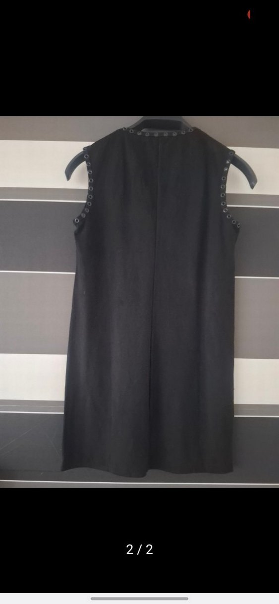 Süet Siyah V Yaka Kolsuz Uzun Elbise - Görsel 2