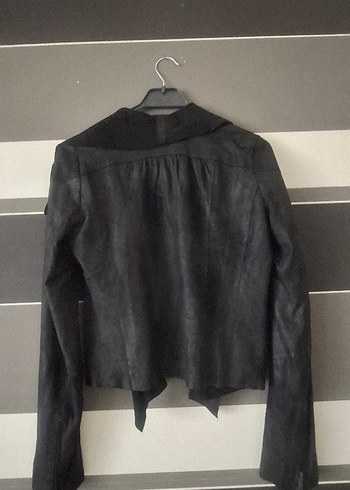 Drapeli Siyah Süet Kadın Deri Ceket - Görsel 2