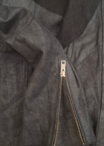 Drapeli Siyah Süet Kadın Deri Ceket - Görsel 8