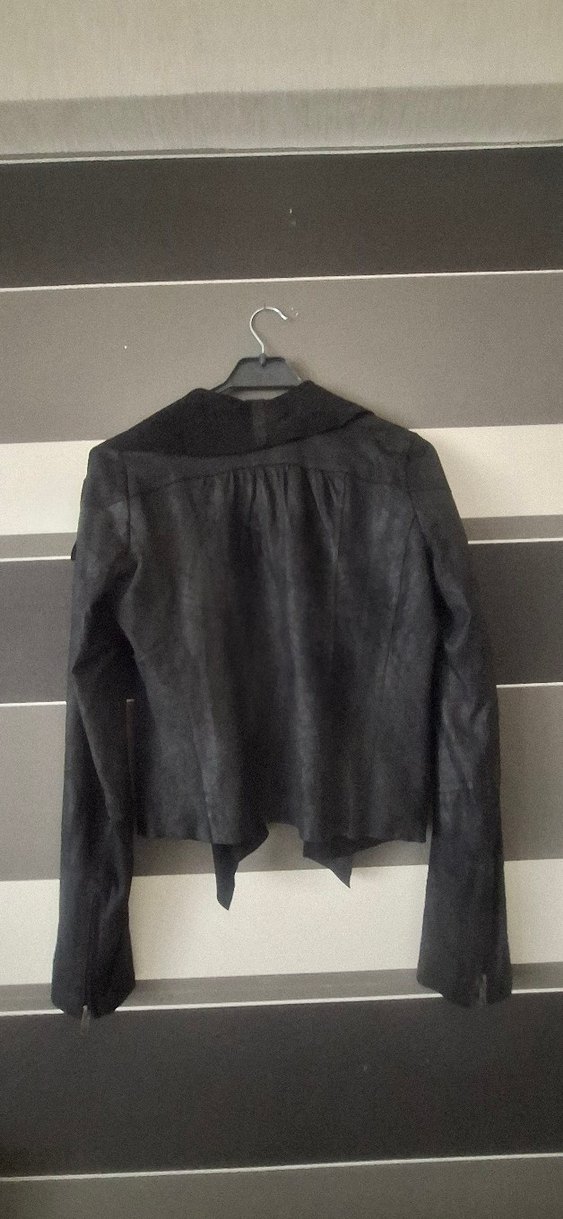 Drapeli Siyah Süet Kadın Deri Ceket - Görsel 2