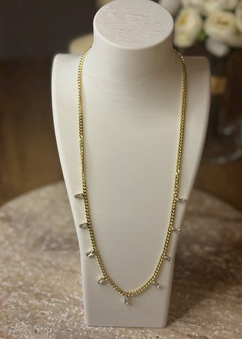 Zincir Detaylı Uzun Altın Kadın Kolye Vip Çelik - Görsel 2