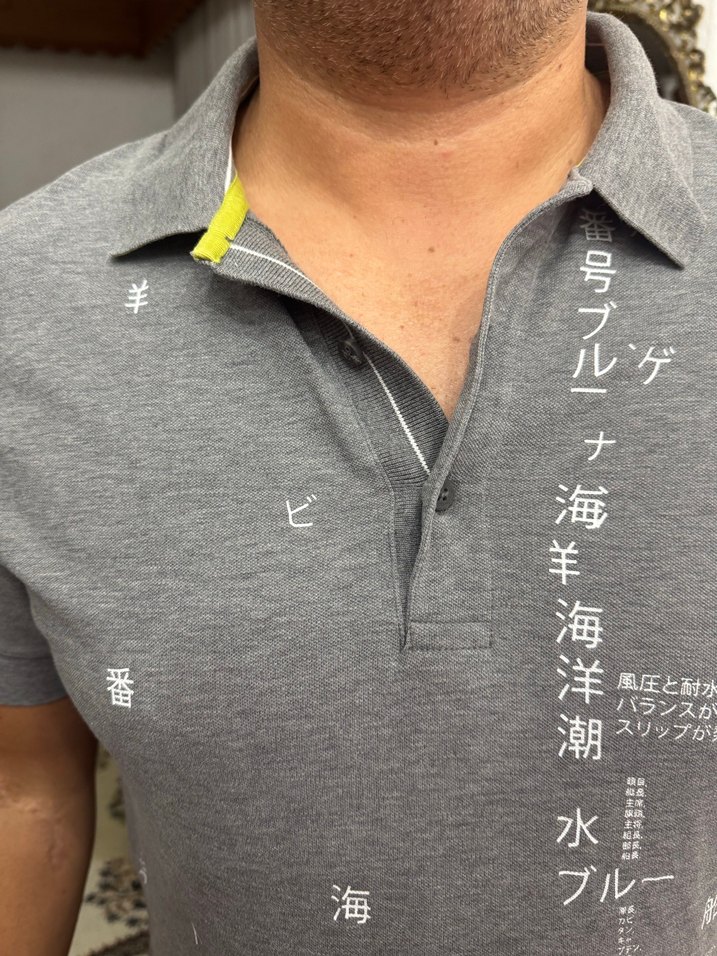 Gri Baskılı Erkek Polo Tişört - Görsel 3