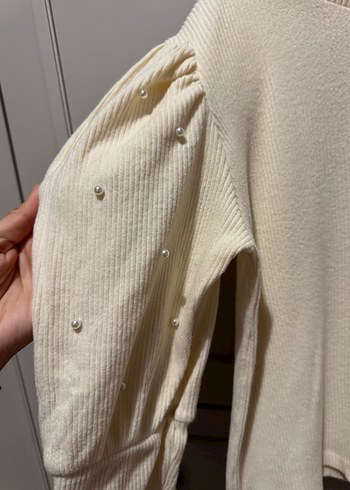 Uzun Kollu Beyaz Triko Kazak - Görsel 3