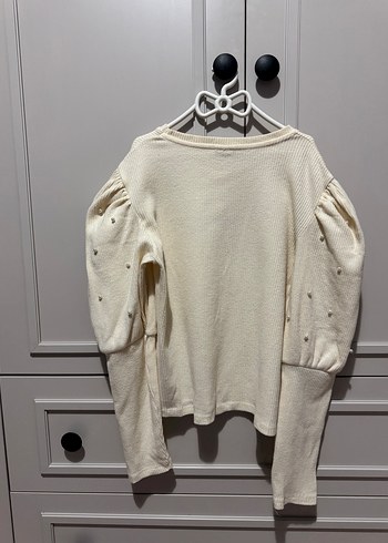 Uzun Kollu Beyaz Triko Kazak - Görsel 5