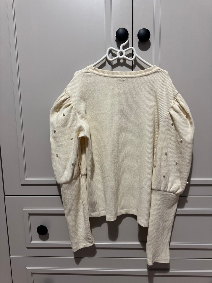 Uzun Kollu Beyaz Triko Kazak - Görsel 5