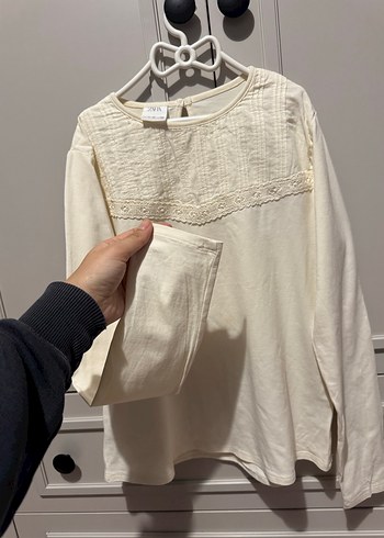 Dantel Detaylı Uzun Kollu Beyaz Keten Bluz - Görsel 3