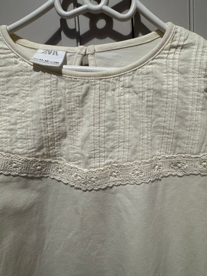 Dantel Detaylı Uzun Kollu Beyaz Keten Bluz - Görsel 4