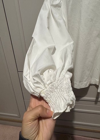 Uzun Kollu Beyaz Keten Bluz - Görsel 3