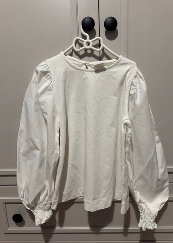 Uzun Kollu Beyaz Keten Bluz - Görsel 2