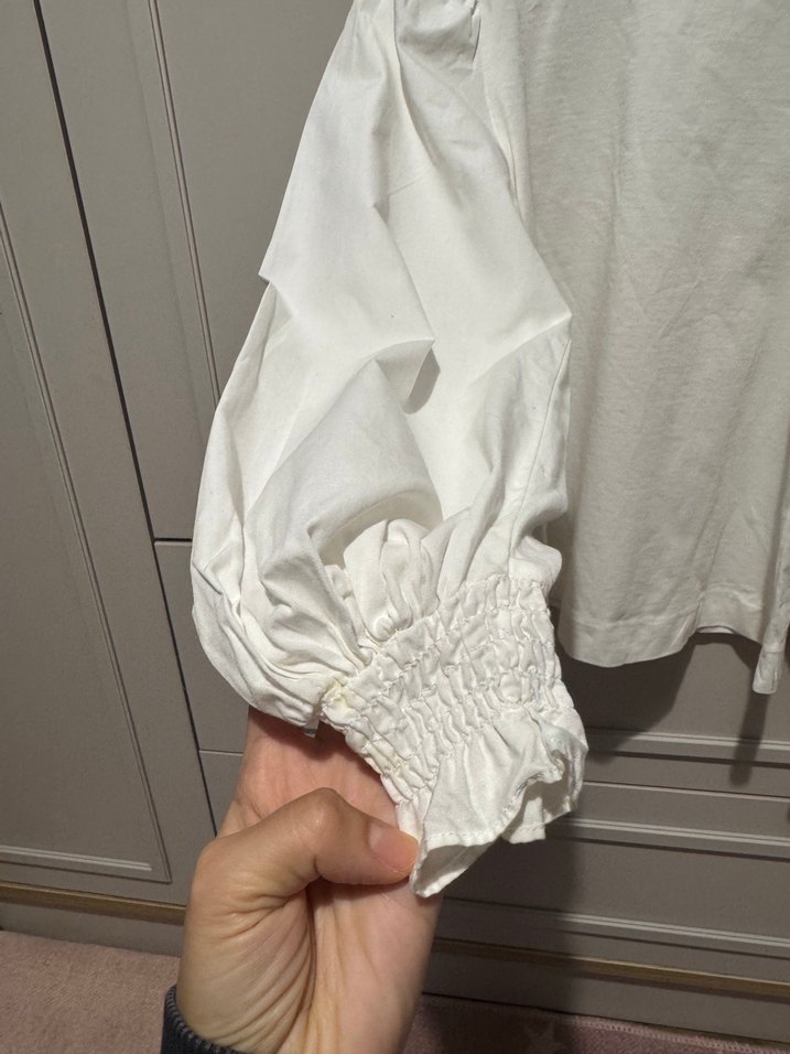 Uzun Kollu Beyaz Keten Bluz - Görsel 3