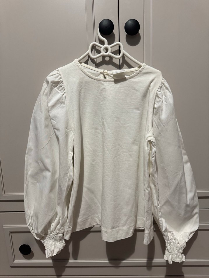 Uzun Kollu Beyaz Keten Bluz - Görsel 2