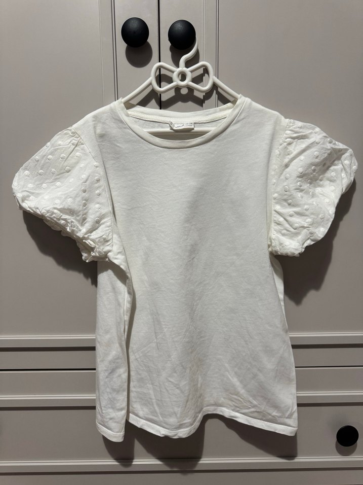 Kız Çocuk Beyaz Keten Renkli Kısa Kollu Tişört - Görsel 2