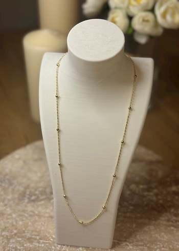 Uzun Altın Boncuklu Minimalist Kadın Kolye - Görsel 2