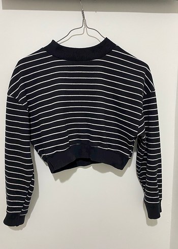 Siyah Beyaz Çizgili Kadın Triko Sweatshirt