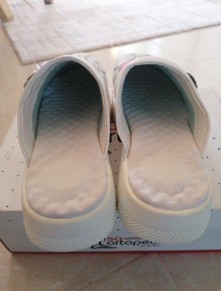 Renkli Baskılı Beyaz Kadın Terlik Velcro - Görsel 2