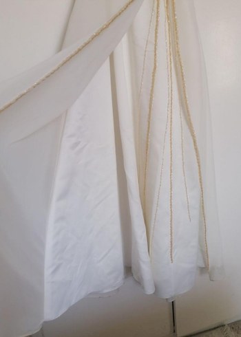 Krem rengi abiye, sarı boncuk işlemeli - Görsel 5