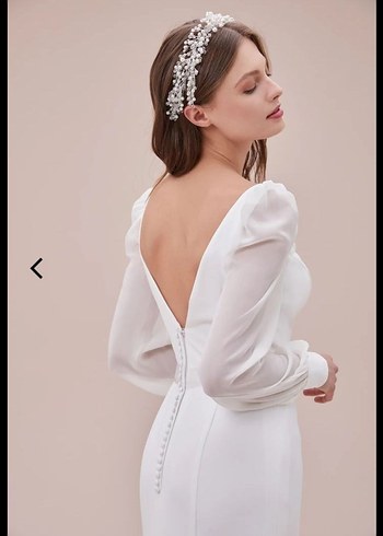 Uzun Kollu V Yaka A Kesim Beyaz Gelinlik - Görsel 4