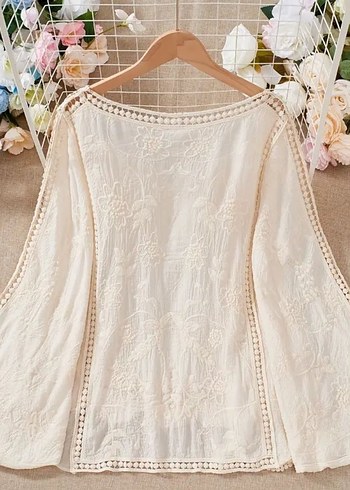 Dantel Detaylı ikili Bohem Beyaz Bluz - Görsel 2