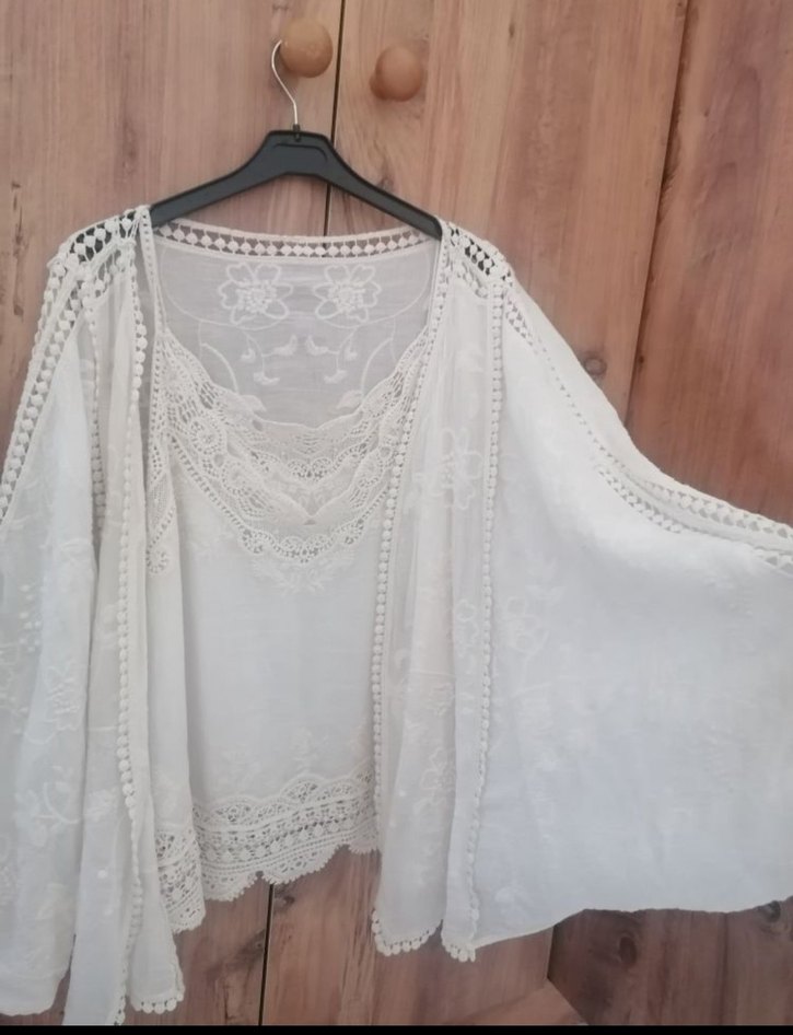 Dantel Detaylı ikili Bohem Beyaz Bluz - Görsel 4