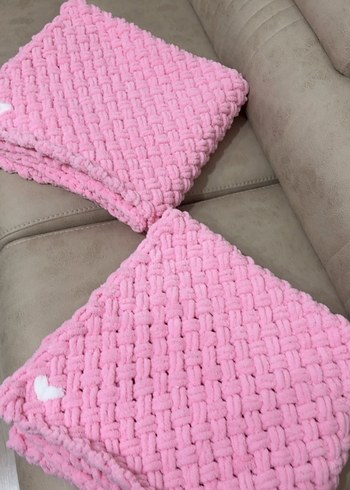 Pastel Pembe Örgü Çocuk Battaniyesi - Görsel 2