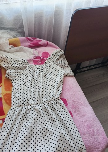 Puantiye Desenli Midi Bohem Elbise - Görsel 6