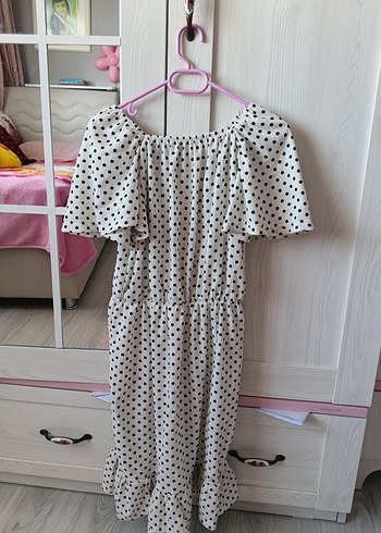 Puantiye Desenli Midi Bohem Elbise - Görsel 2