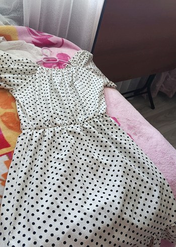 Puantiye Desenli Midi Bohem Elbise - Görsel 5