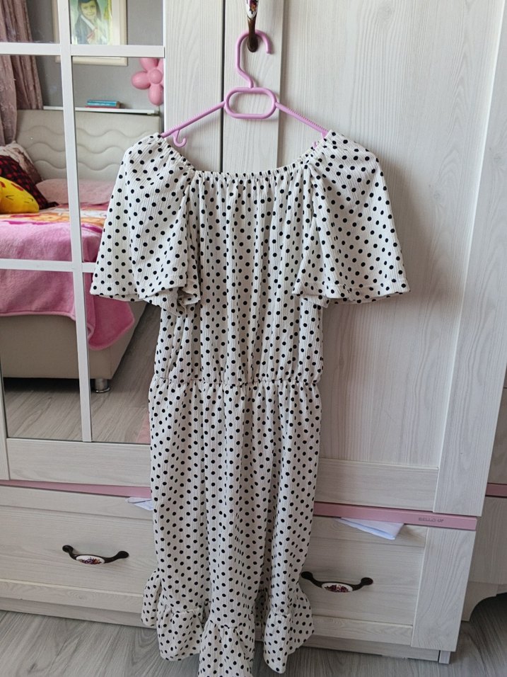 Puantiye Desenli Midi Bohem Elbise - Görsel 2