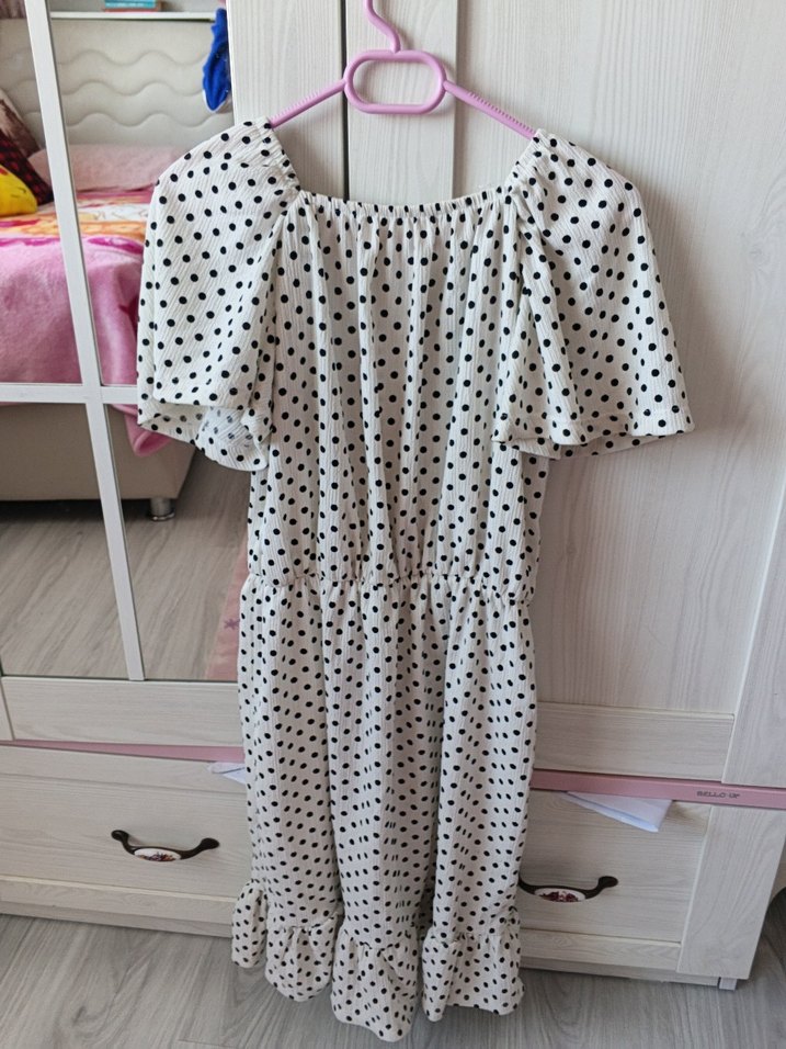 Puantiye Desenli Midi Bohem Elbise - Görsel 4