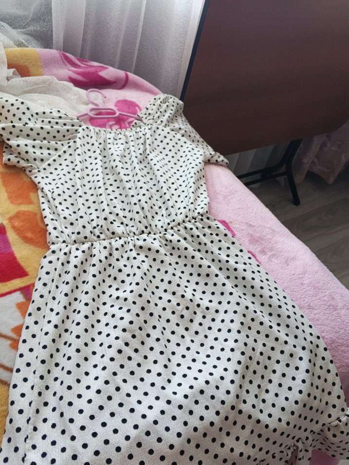 Puantiye Desenli Midi Bohem Elbise - Görsel 5