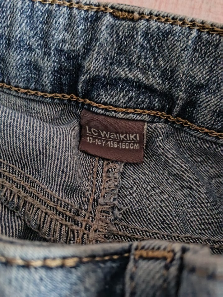 Gri Mavi Bağlama Desenli Düğmeli Kadın Kot Pantolon - Görsel 3