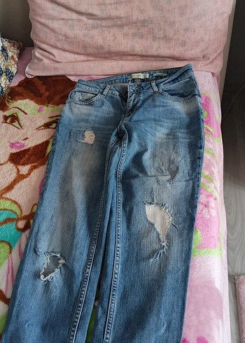 Pastel Mavi Bağcıklı Rahat Kesim Kadın Kot Pantolon - Görsel 2