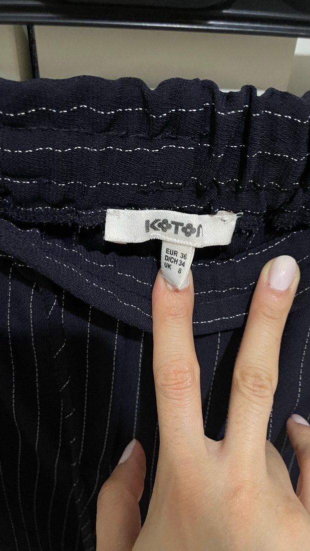 Koton Kadın Lacivert Çizgili S beden  Kumaş Pantolon - Görsel 2