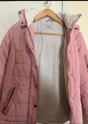 Düğmeli Pembe Kadın Kışlık Mont - Görsel 3