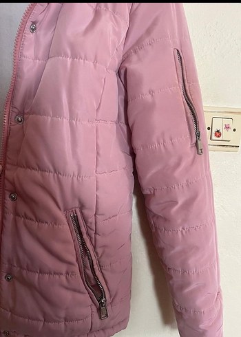 Düğmeli Pembe Kadın Kışlık Mont - Görsel 5