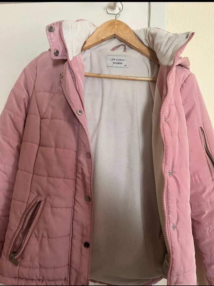 Düğmeli Pembe Kadın Kışlık Mont - Görsel 3