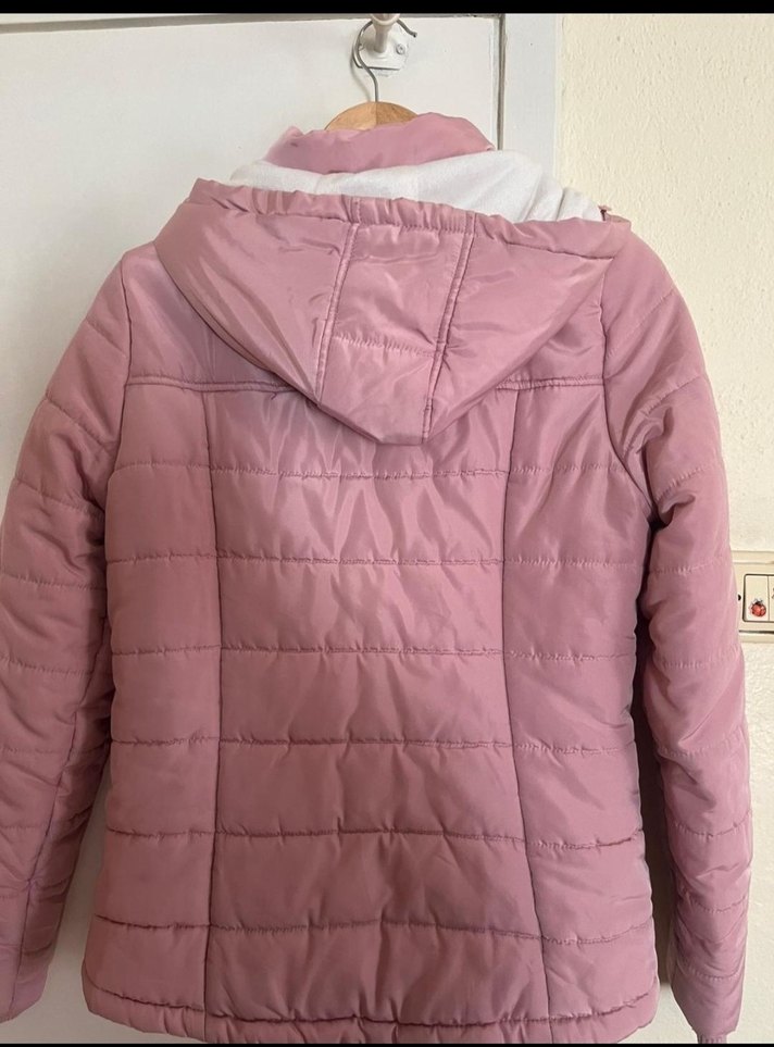 Düğmeli Pembe Kadın Kışlık Mont - Görsel 2