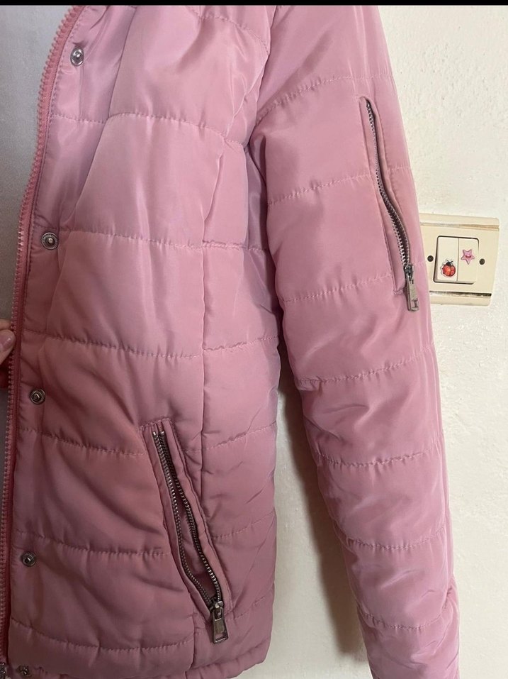 Düğmeli Pembe Kadın Kışlık Mont - Görsel 5