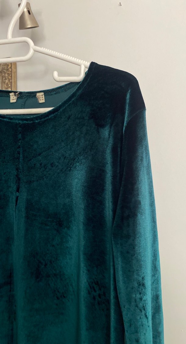 Uzun Kollu Kadife mini elbise - Görsel 2