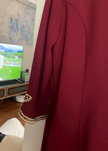Bordo İşlemeli Uzun Kadın Elbise - Görsel 3