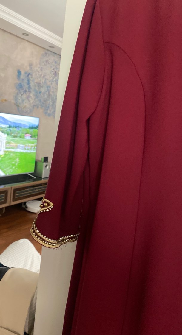 Bordo İşlemeli Uzun Kadın Elbise - Görsel 3