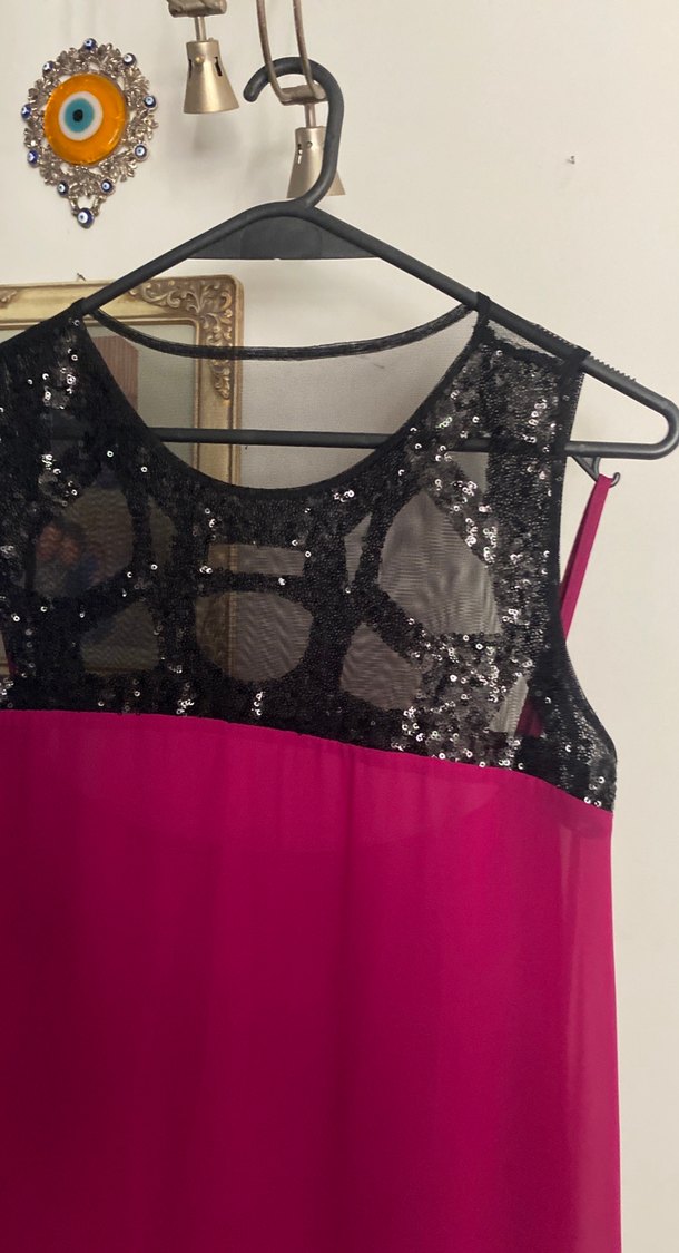 Pembe Uzun Kollu Drapeli Gösterişli Elbise - Görsel 2