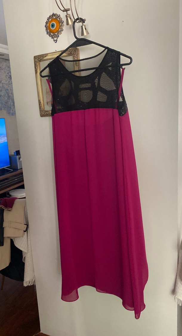 Pembe Uzun Kollu Drapeli Gösterişli Elbise - Görsel 3