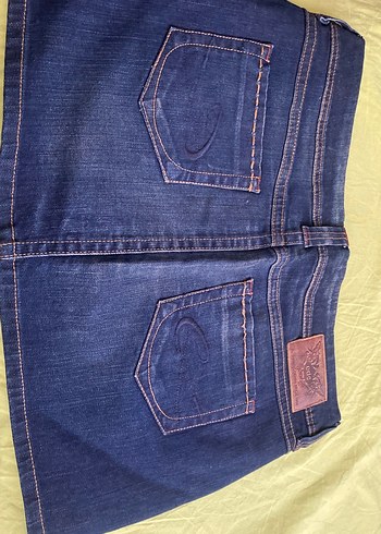 Nakışlı Kemerli Lacivert Denim Mini Etek - Görsel 3