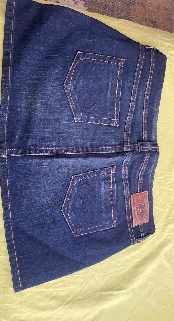 Nakışlı Kemerli Lacivert Denim Mini Etek - Görsel 3