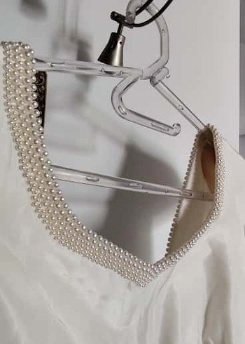 Kısa Kollu Beyaz A-Line Gelinlik Beyaz bıgikten alındı - Görsel 2